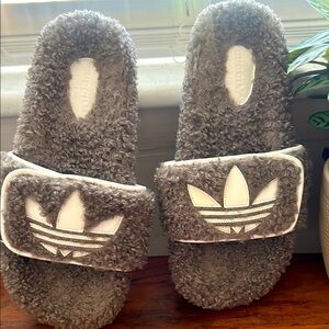 Gucci x Adidas Fuzzy Gray Slides, size 10.5